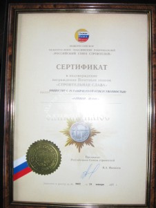 Сертификат Строительная слава, 2011